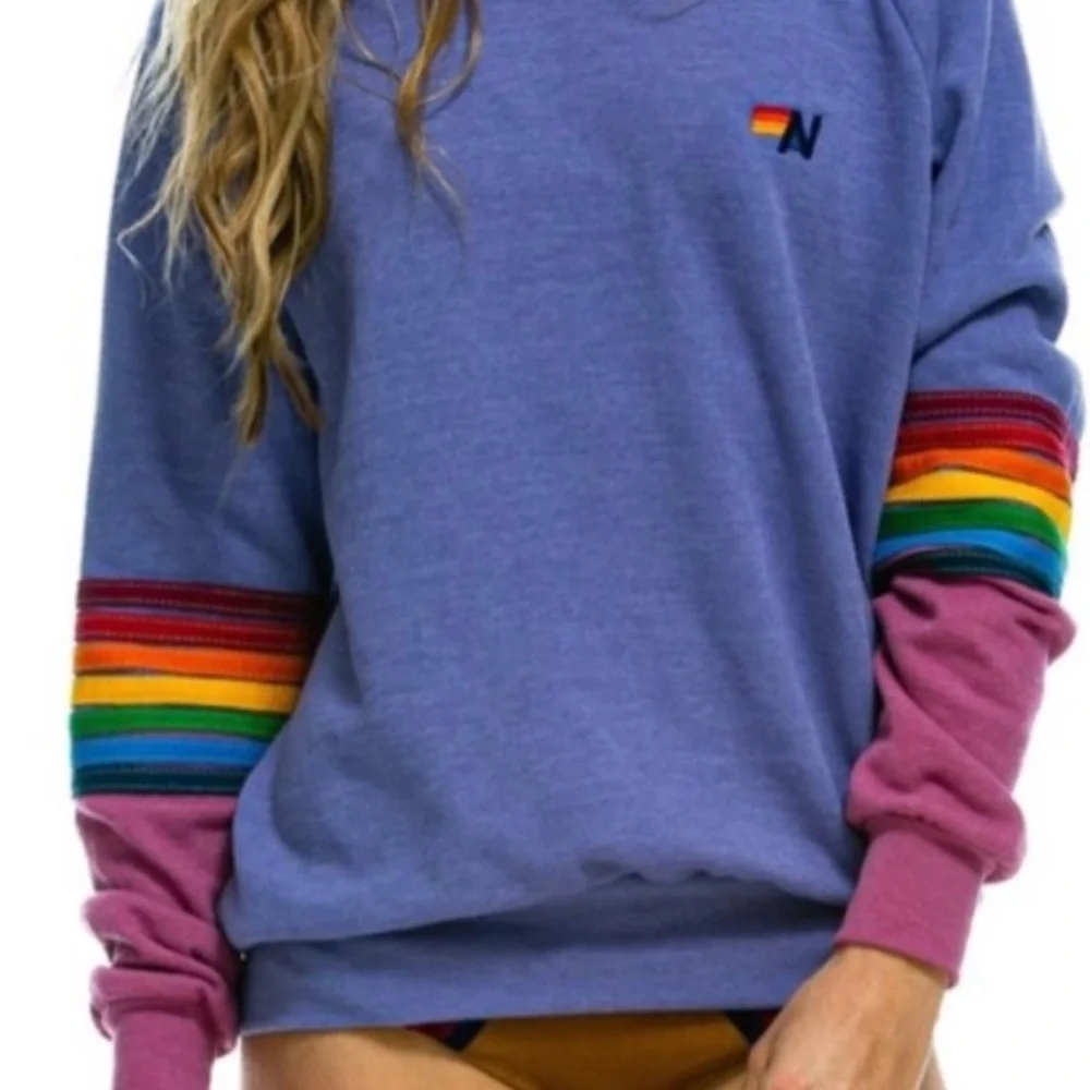 Rare! Aviator Nation S Lavender Rainbow 8 Stripe gently worn pants sold out - Picture 8 of 9